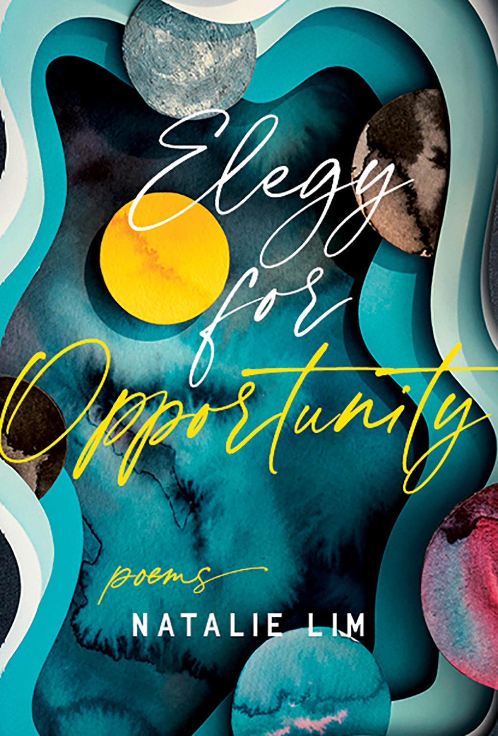 Book cover for Natalie Lim's debut poetry collection. Stylistic cutouts shape out the surface of Mars