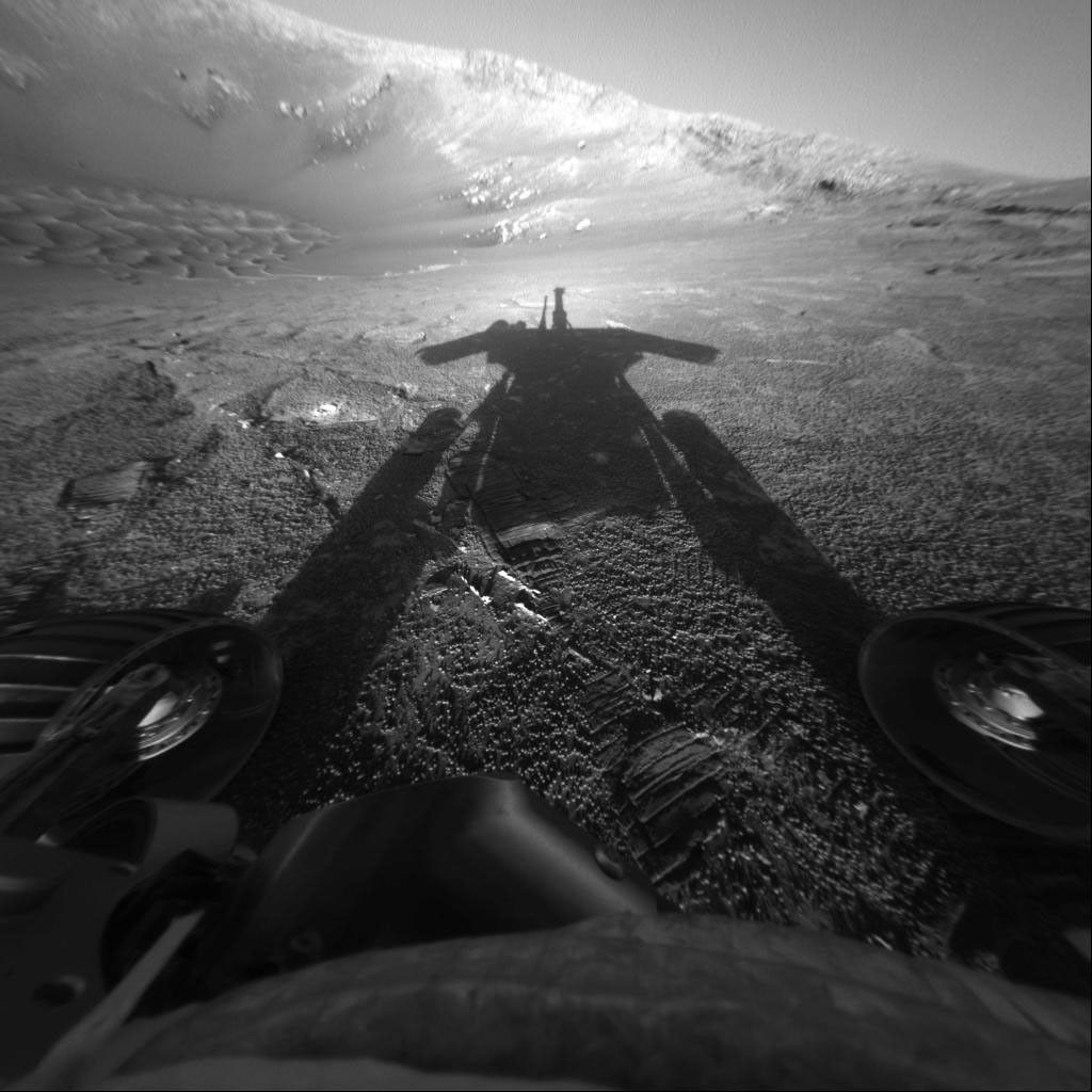 A shadow self-portrait by Opportunity on the surface of Mars